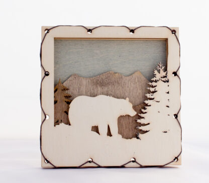 Bear with Mountains Home Decor with four layers of wood