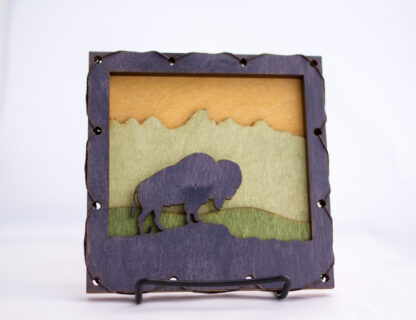 Bison with Mountains Home Decor with four layers of wood
