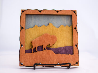 Bison with Mountains Home Decor with four layers of wood