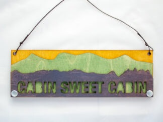 Cabin Sweet Cabin Text Sign with Mountains