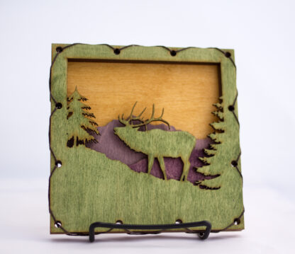 Elk and Mountains Home Decor with four layers of wood