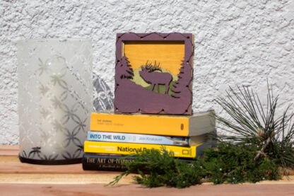 Elk and Mountains Home Decor with four layers of wood
