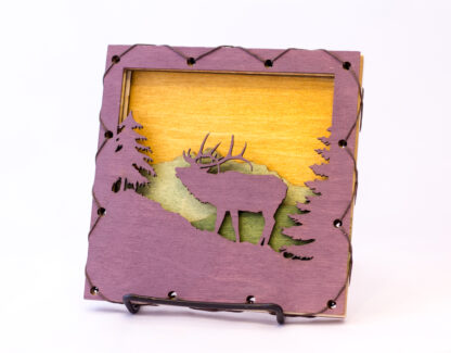 Elk and Mountains Home Decor with four layers of wood