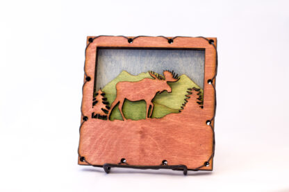 Moose with Mountains Home Decor with four layers of wood