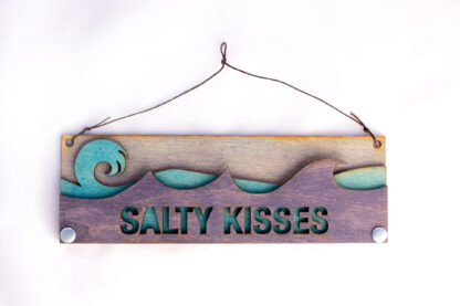 Salty Kisses Text Sign with Ocean Waves
