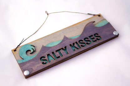 Salty Kisses Text Sign with Ocean Waves
