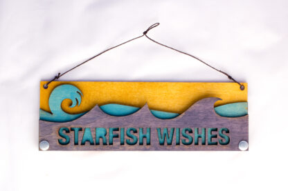 Starfish Wishes Text Sign with Ocean Waves