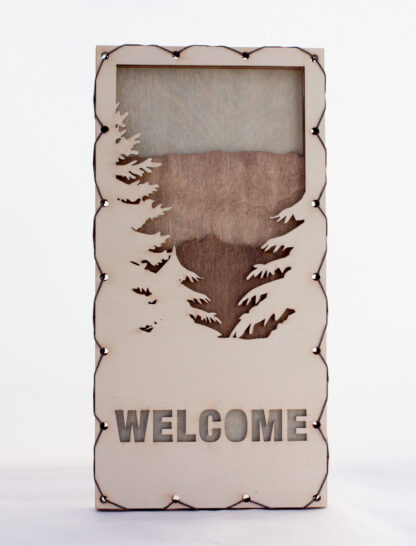 Welcome Sign with Mountains Home Decor with four layers of wood