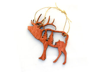 Elk Christmas Ornament with Cabin