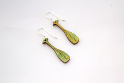 Wooden canoe oar earrings, green