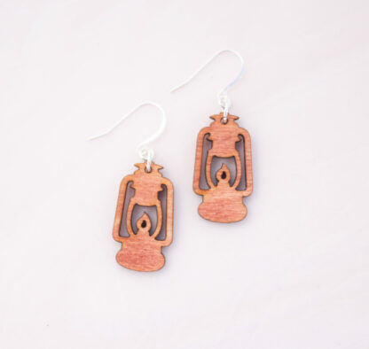 rustic lantern earrings, in orange, white background