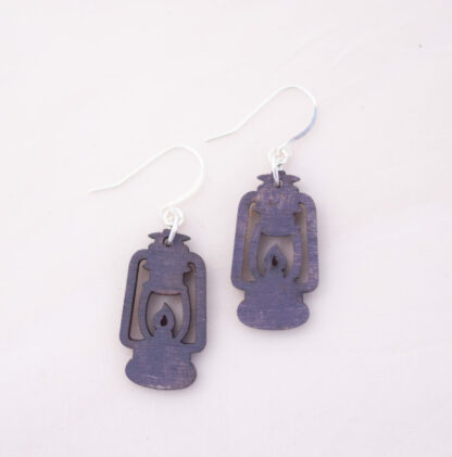 rustic lantern earrings, in purple, white background