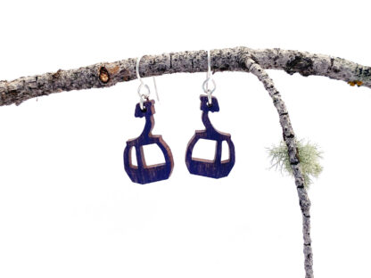 rustic wooden gondola earrings. in purple